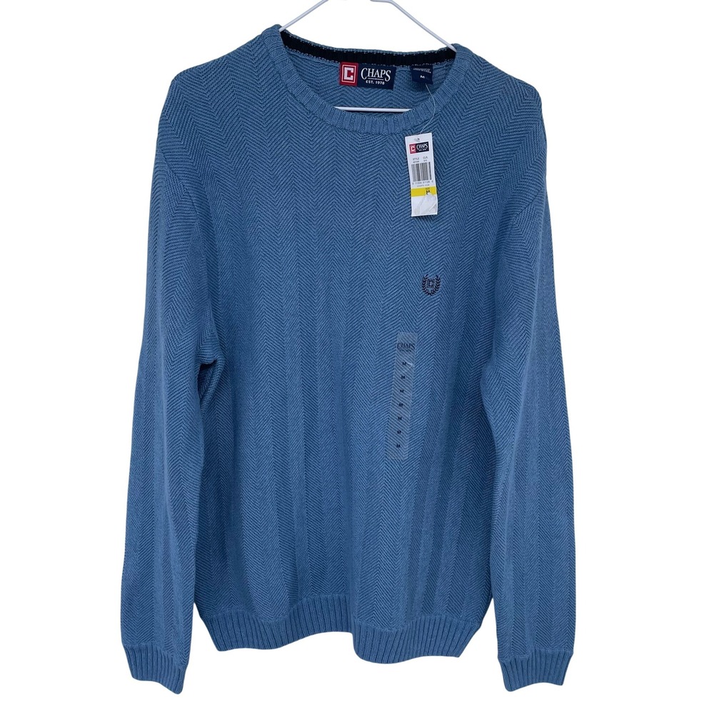 NEW Chaps Herringbone Knit Crewneck Sweater Medium Women's Vtg Pullover Blue